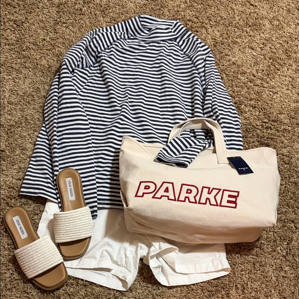 Parke Cream Canvas Tote Bag ( larger 1) with Red Logo SEE DESCRIPTION